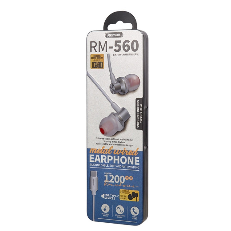 REMAX RM-560 Type-C In-Ear Stereo Metal Music Earphone with Wire Control + MIC, Support Hands-free, Not For Samsung Phones(White)
