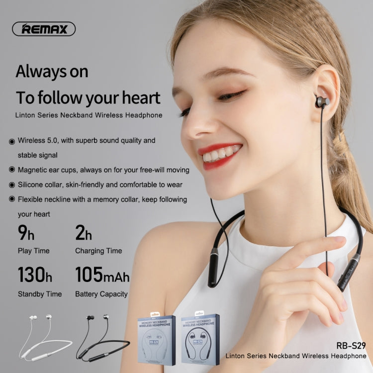 REMAX RB-S29 Linton Series Memory Neckband V5.0 Bluetooth Wireless Earphone (White)