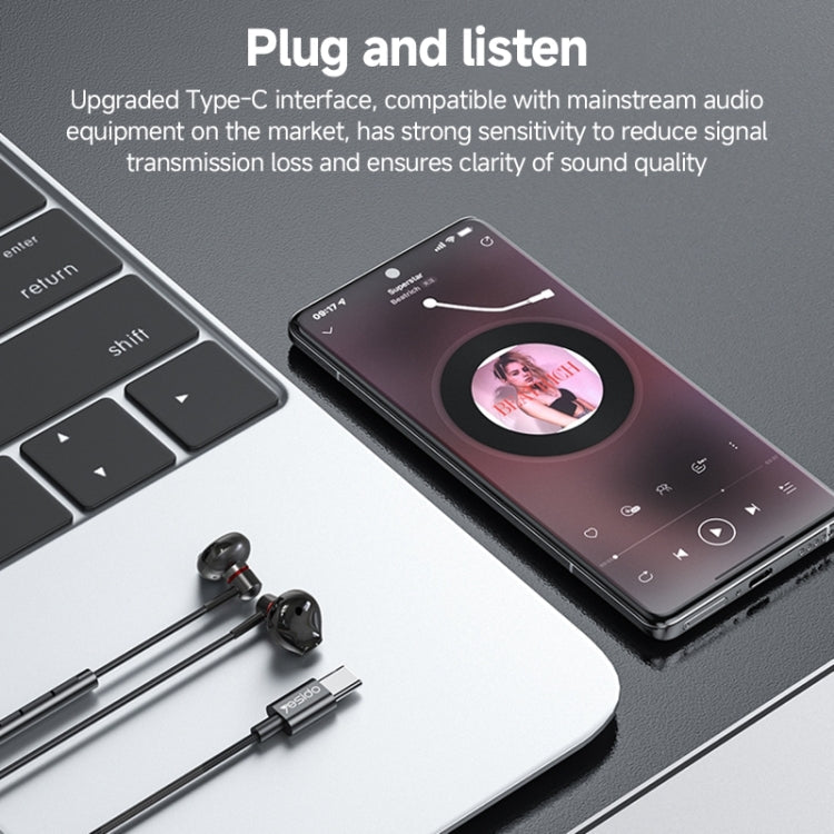 Yesido YH49 Type-C Digital Solutions Line-Control In-Ear Wired Earphone, Length: 1.2m (Black)
