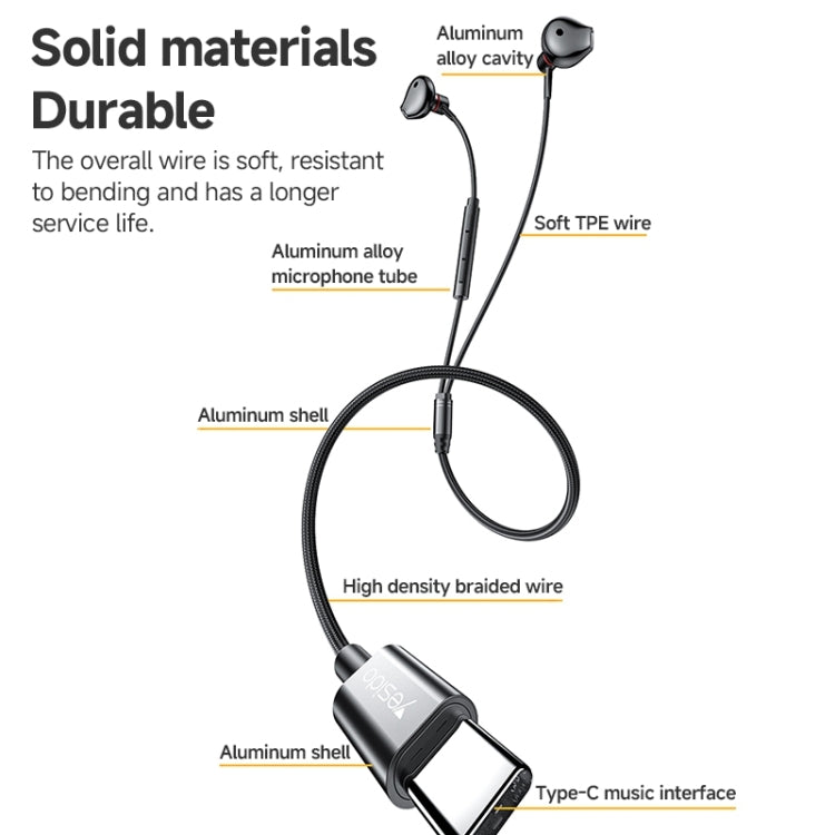 Yesido YH49 Type-C Digital Solutions Line-Control In-Ear Wired Earphone, Length: 1.2m (Black)
