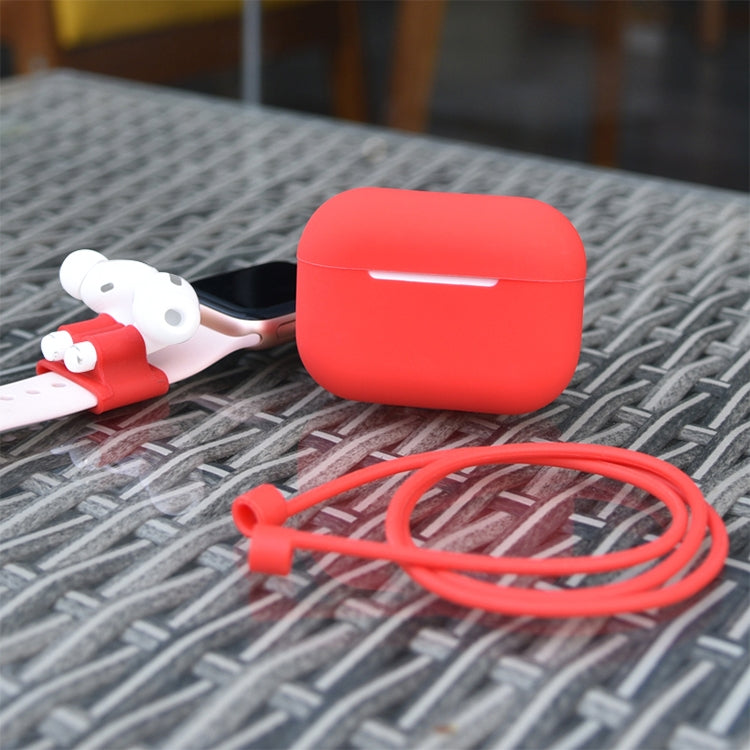 For AirPods Pro 3 in 1 Silicone Earphone Protective Case + Earphones Buckle + Anti-lost Rope Set(Pink)