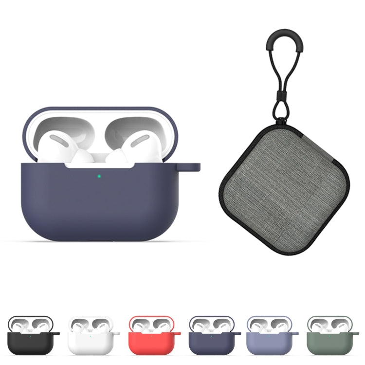 For AirPods Pro 5 in 1 Silicone Earphone Protective Case + Earphone Bag + Earphones Buckle + Hook + Anti-lost Rope Set(Blue)