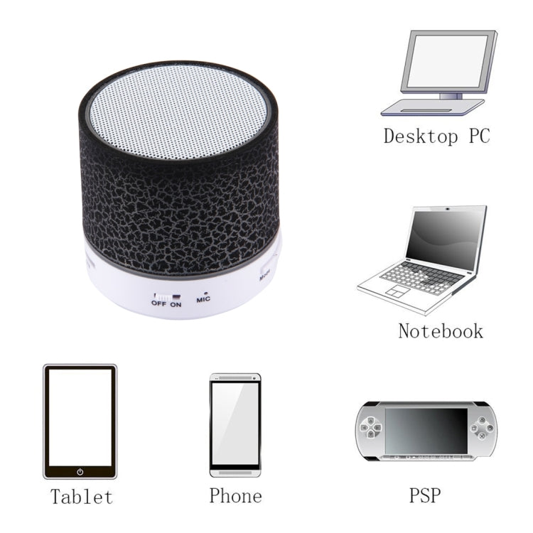 A9 Mini Portable Glare Crack Bluetooth Stereo Speaker with LED Light, Built-in MIC, Support Hands-free Calls & TF Card(Black)
