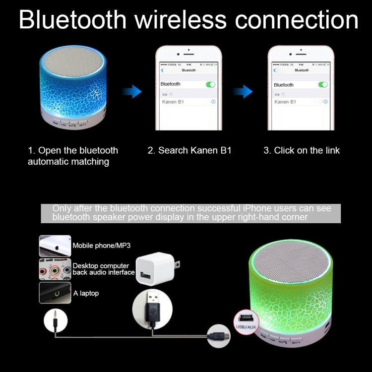 A9 Mini Portable Glare Crack Bluetooth Stereo Speaker with LED Light, Built-in MIC, Support Hands-free Calls & TF Card(Black)