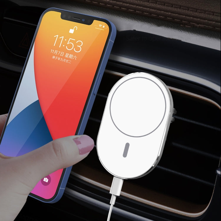X19 Magsafe Car Air Outlet Vent Mount Clamp Holder 15W Fast Charging Magnetic Wireless Charger(White)