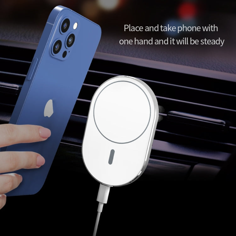 X19 Magsafe Car Air Outlet Vent Mount Clamp Holder 15W Fast Charging Magnetic Wireless Charger(White)