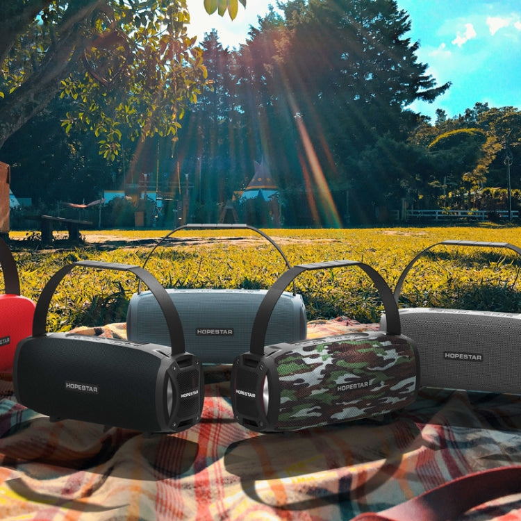 HOPESTAR H24 Pro TWS Portable Outdoor Waterproof Woven Textured Bluetooth Speaker with Rhythm Light, Support Hands-free Call & U Disk & TF Card & 3.5mm AUX & FM, H24 Pro Red, H24 Pro Black, H24 Pro Grey, H24 Pro Blue