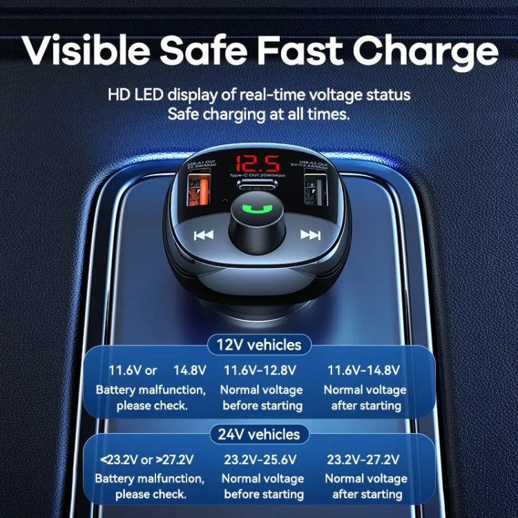 REMAX RCC331 Rodi Series 3 in 1 Car 64.5W PD Fast Charger Support FM / TF Card / Bluetooth Hands-free Calling