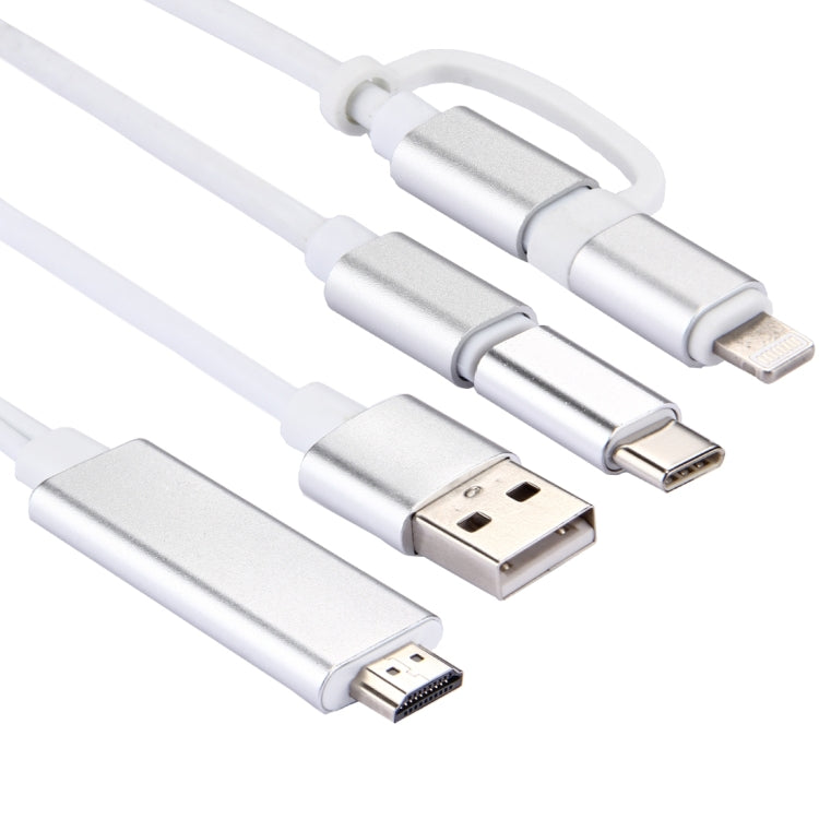 3 in 1 Micro USB & 8 Pin & Type-C to HDMI HD 1080P HDTV Adapter Cable(Silver)
