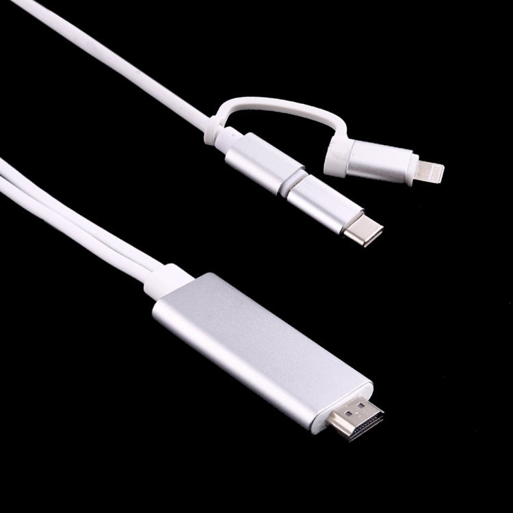 3 in 1 Micro USB & 8 Pin & Type-C to HDMI HD 1080P HDTV Adapter Cable(Silver)