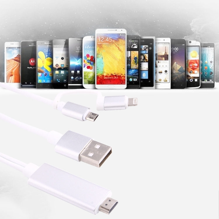 3 in 1 Micro USB & 8 Pin & Type-C to HDMI HD 1080P HDTV Adapter Cable(Silver)