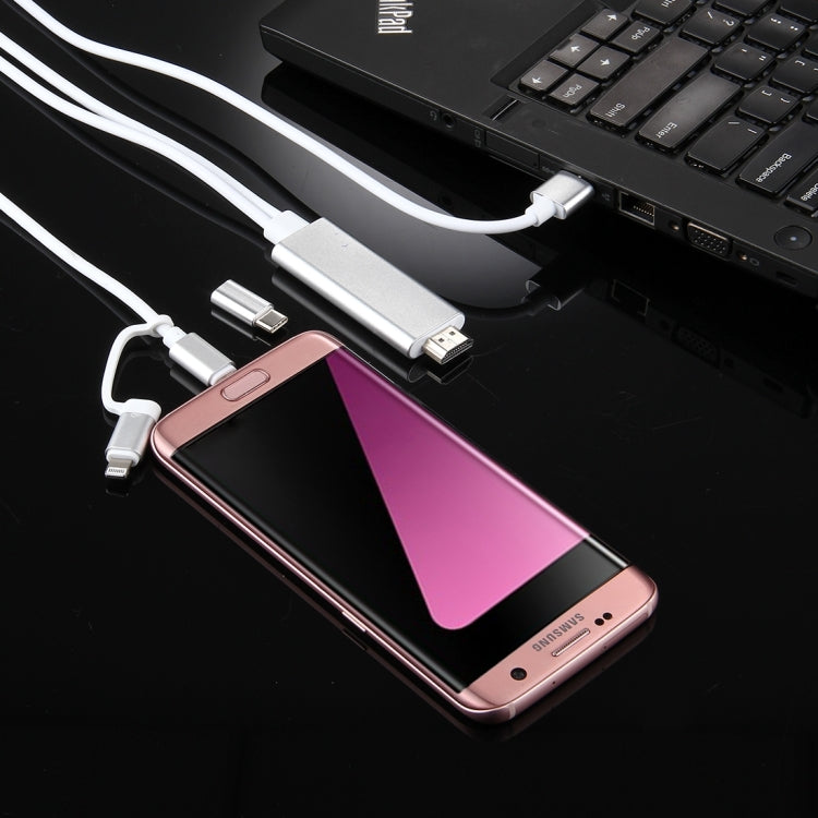 3 in 1 Micro USB & 8 Pin & Type-C to HDMI HD 1080P HDTV Adapter Cable(Silver)