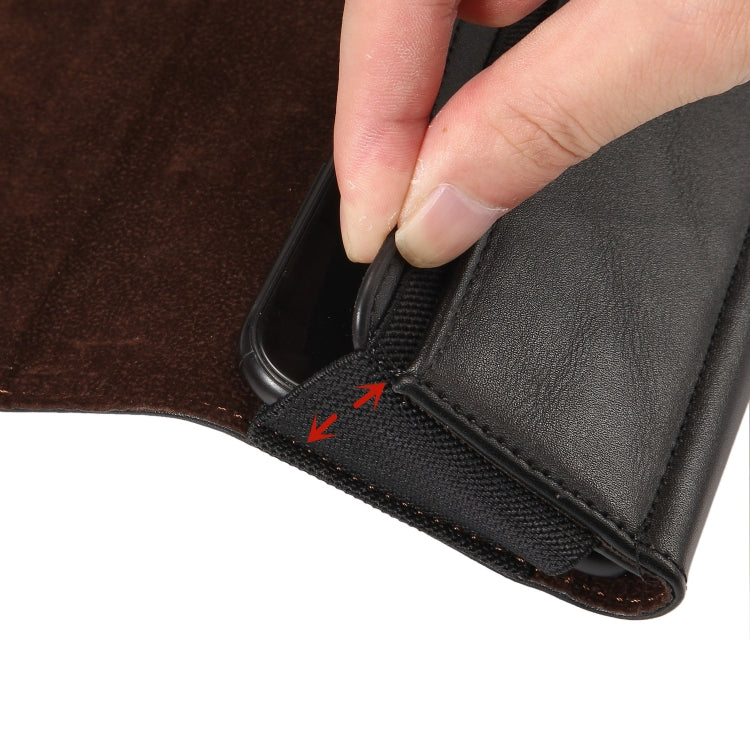 Lambskin Elastic Band Men 4.8 Inch Mobile Phone Universal Hanging Waist Leather Case with Card Slot