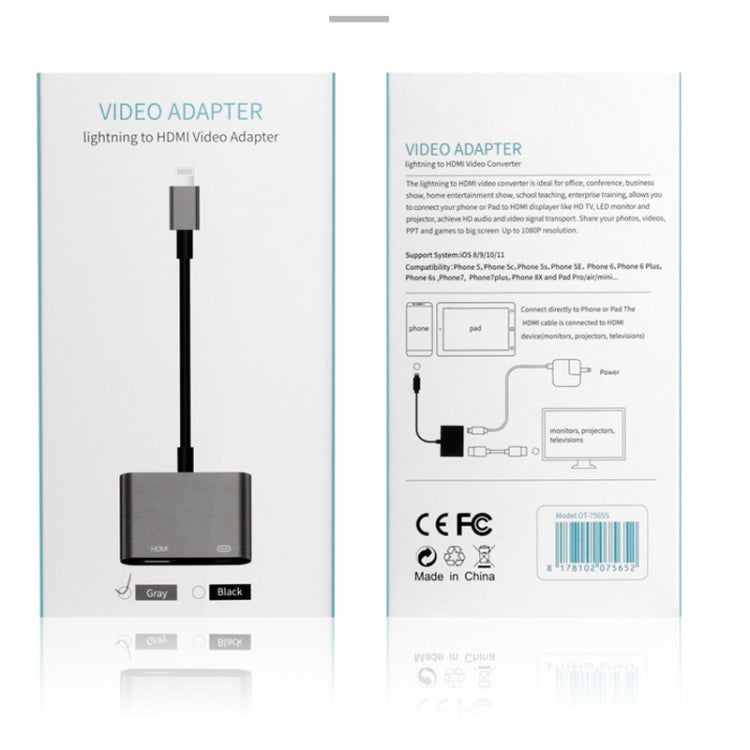 7565S 8 Pin to HDMI HDTV Projector Video Adapter Cable for iPad(Grey)