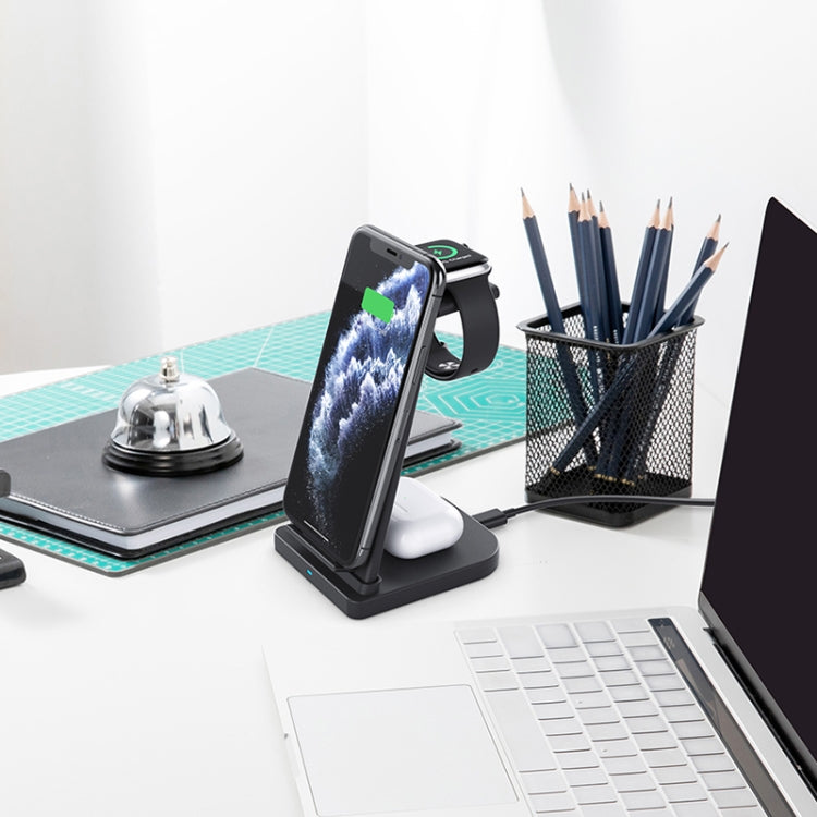 HQ-UD21 3 in 1 Folding Mobile Phone Watch Multi-Function Charging Stand Wireless Charger for iPhones & Apple Watch & Airpods (Black)