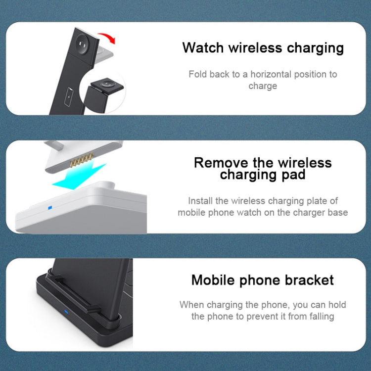 HQ-UD21 3 in 1 Folding Mobile Phone Watch Multi-Function Charging Stand Wireless Charger for iPhones & Apple Watch & Airpods (Black)