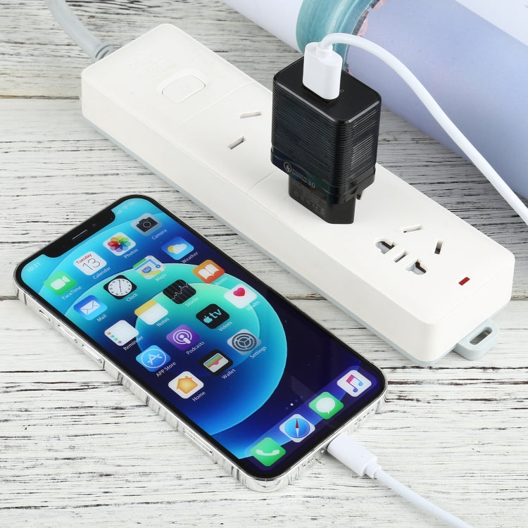 LZ-728 2 in 1 18W QC 3.0 USB Interface Travel Charger + USB to 8 Pin Data Cable Set, EU Plug, Cable Length: 1m, with 8 Pin Cable