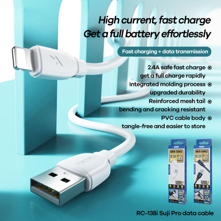 REMAX RC-138i 2.4A USB to 8 Pin Suji Pro Fast Charging Data Cable, Cable Length: 1m (Black)