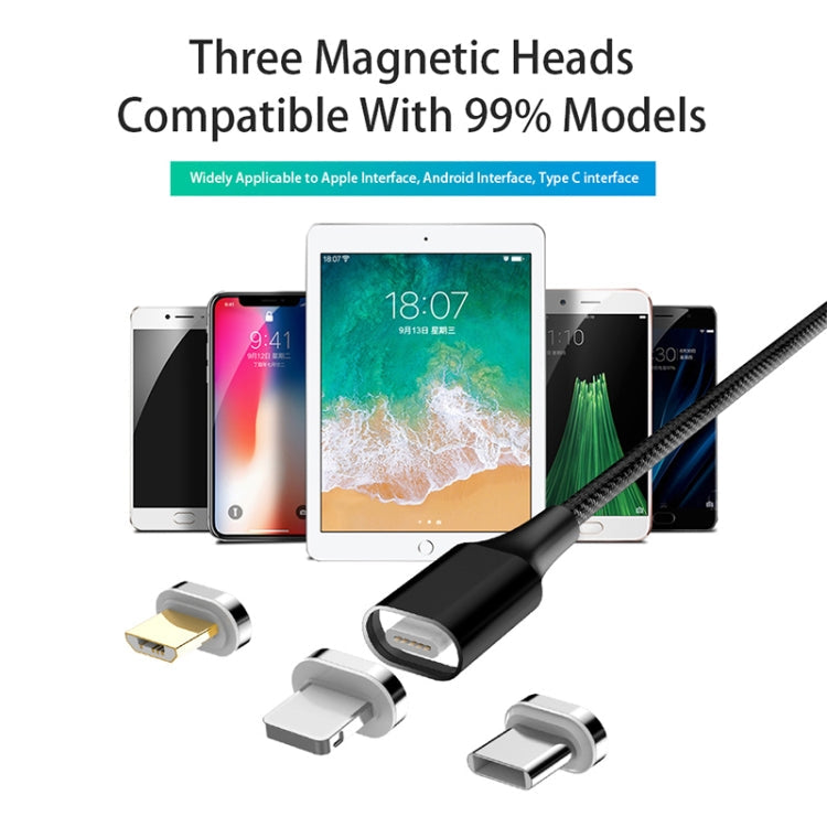 M11 3 in 1 3A USB to 8 Pin + Micro USB + USB-C / Type-C Nylon Braided Magnetic Data Cable, Cable Length: 1m, 8 Pin + Micro USB + USB-C / Type-C