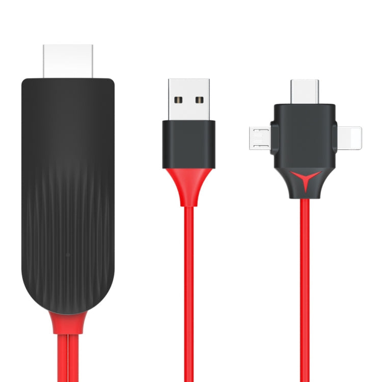 MiraScreen L7-8 3 in 1 8 Pin  Micro USB  USB-C / Type-C to HDMI Video Converter Cable, Cable Length: 2m