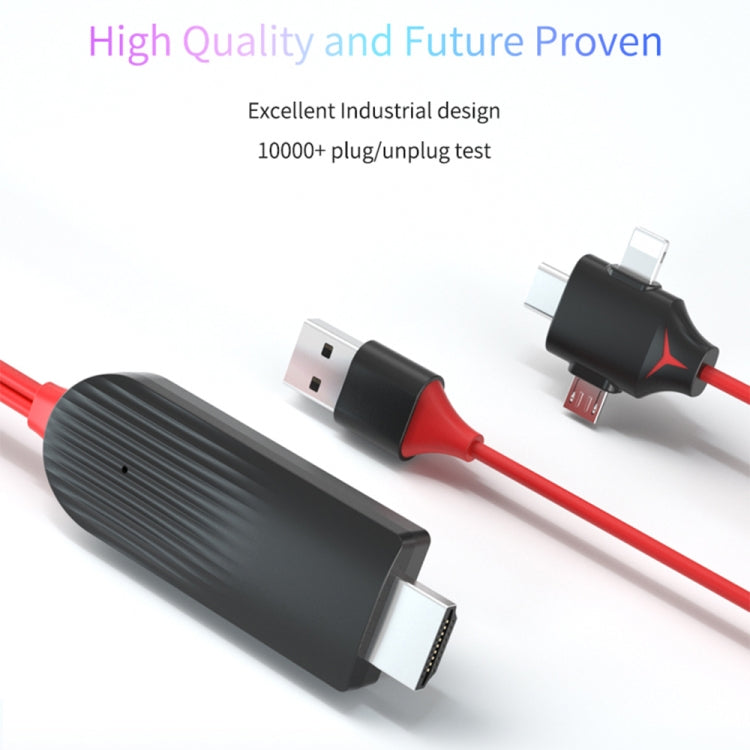 MiraScreen L7-8 3 in 1 8 Pin  Micro USB  USB-C / Type-C to HDMI Video Converter Cable, Cable Length: 2m
