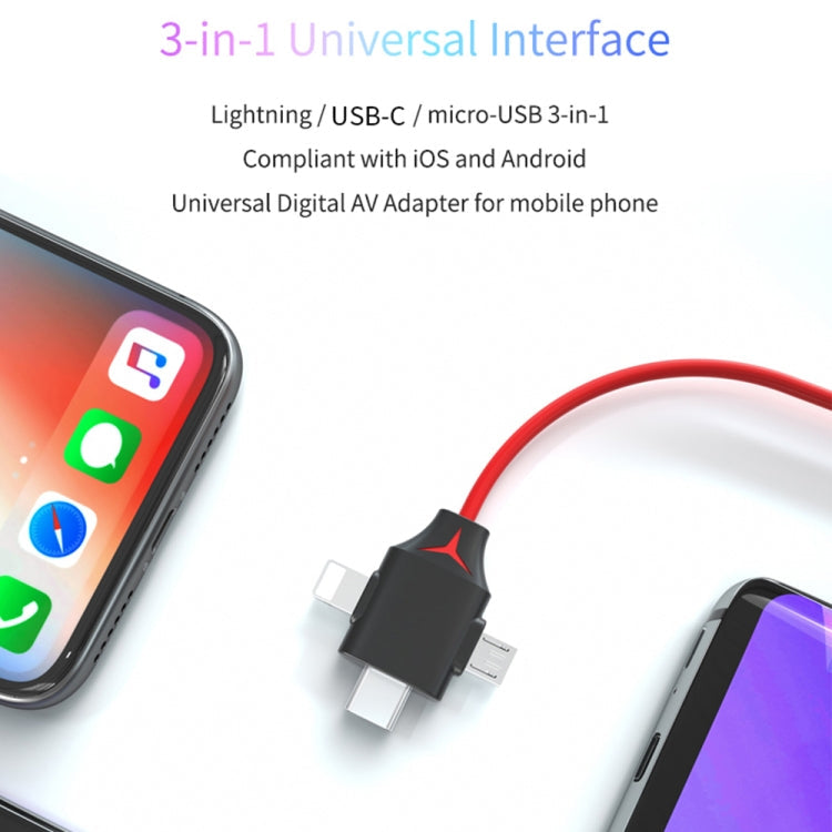 MiraScreen L7-8 3 in 1 8 Pin  Micro USB  USB-C / Type-C to HDMI Video Converter Cable, Cable Length: 2m