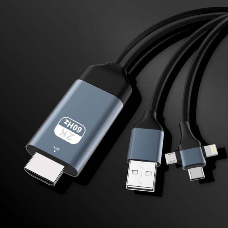 P8J Aluminum 3 in 1 8 Pin  Micro USB  USB-C / Type-C to HDTV Cable, Cable Length: 2m