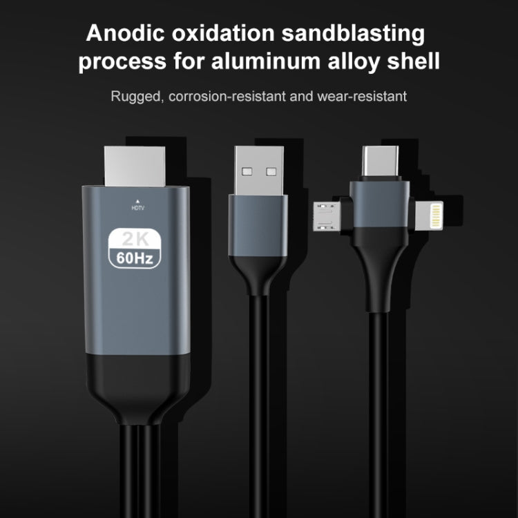 P8J Aluminum 3 in 1 8 Pin  Micro USB  USB-C / Type-C to HDTV Cable, Cable Length: 2m