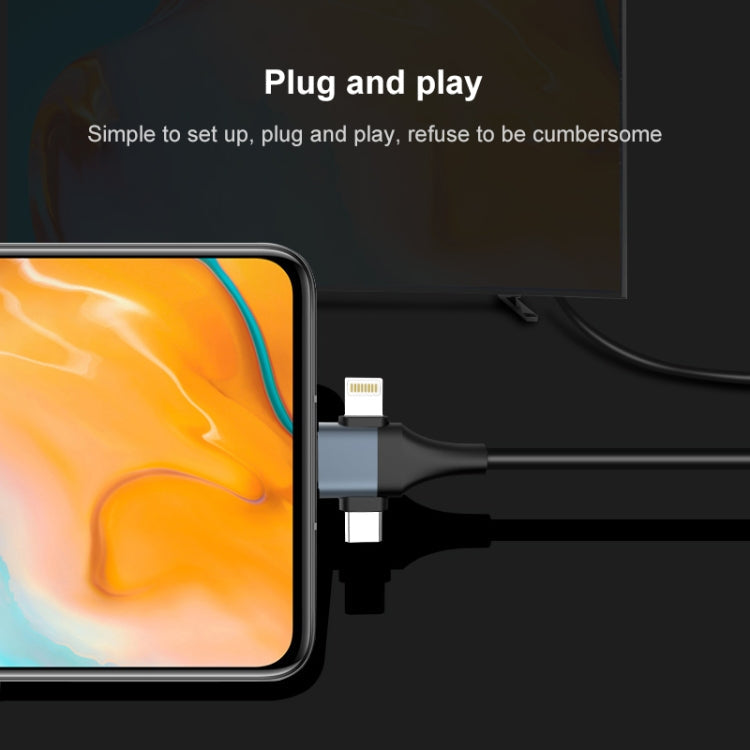 P8J Aluminum 3 in 1 8 Pin  Micro USB  USB-C / Type-C to HDTV Cable, Cable Length: 2m