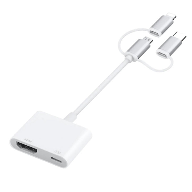 A18 Pro 3 in 1 8 Pin + Type-C + Micro USB to HDMI + 8 Pin Digital AV Adapter (White)