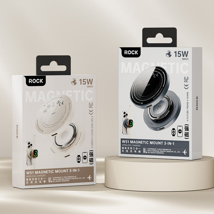 ROCK W51 15W Magnetic Ring Holder 3 in 1 Wireless Charger (Black)