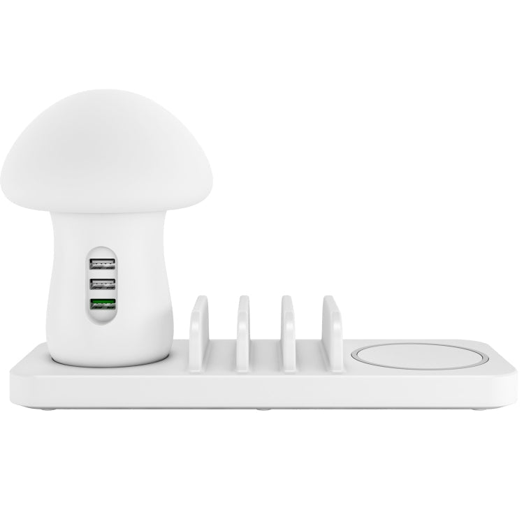 HQ-UD12 4-in-1 40W QC3.0 USB Charger & Wireless Charging Station with LED Light, 1.2m, UK Plug (White)