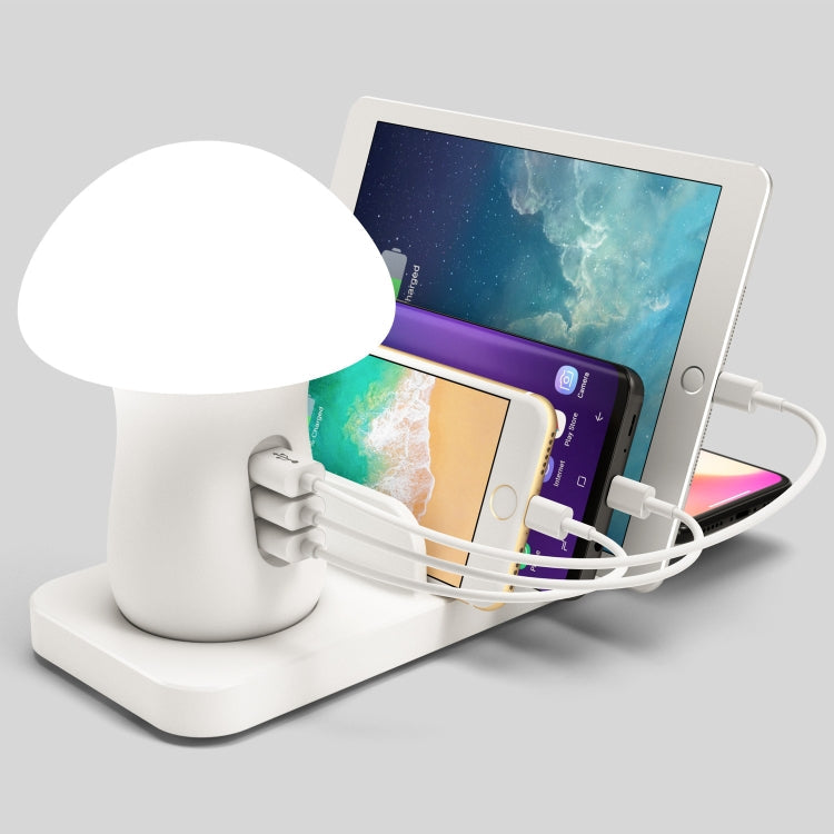 HQ-UD12 4-in-1 40W QC3.0 USB Charger & Wireless Charging Station with LED Light, 1.2m, UK Plug (White)