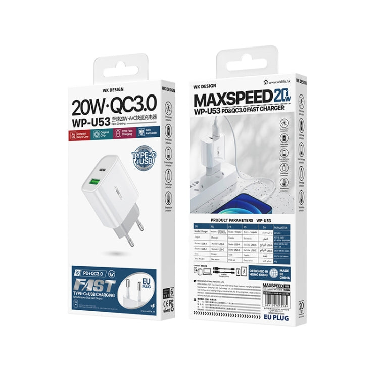 WK WP-U53 QC3.0 Charger 20W USB Type-C Maxspeed PD Fast Charger(EU Plug)