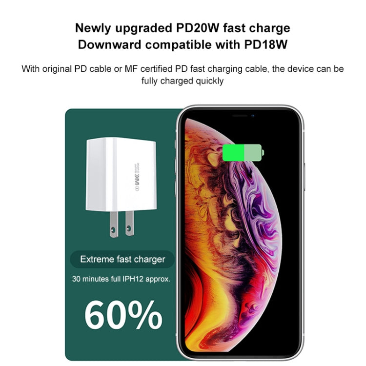 WK WP-U53 QC3.0 Charger 20W USB Type-C Maxspeed PD Fast Charger(EU Plug)