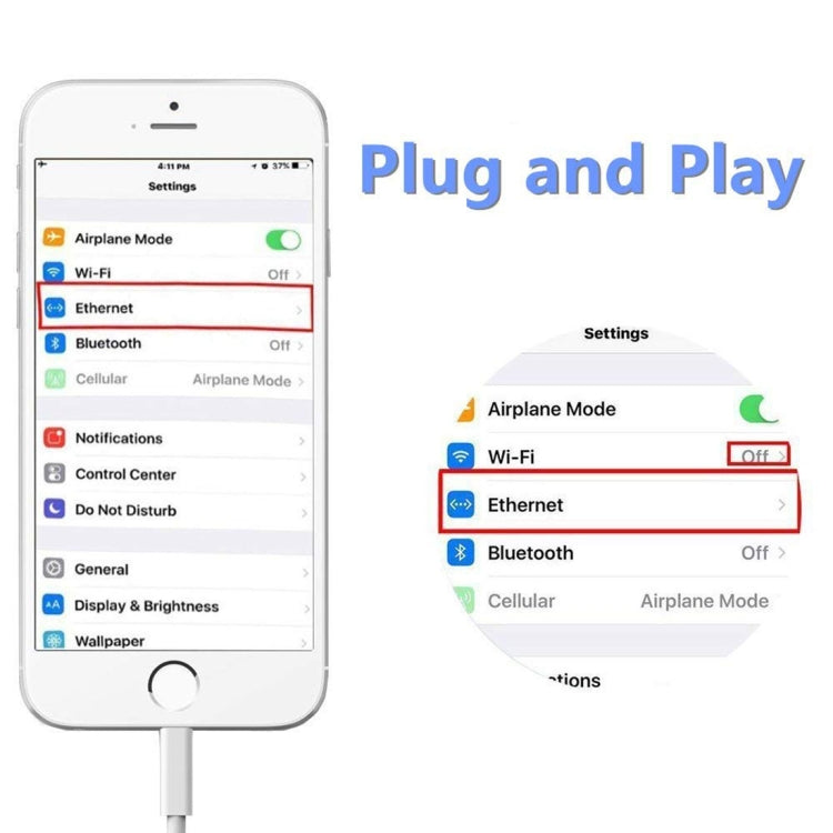 NK107A1 8 Pin to RJ45 Ethernet LAN Network Adapter Cable for iPhone / iPad Series, Total Length: 16cm(White)