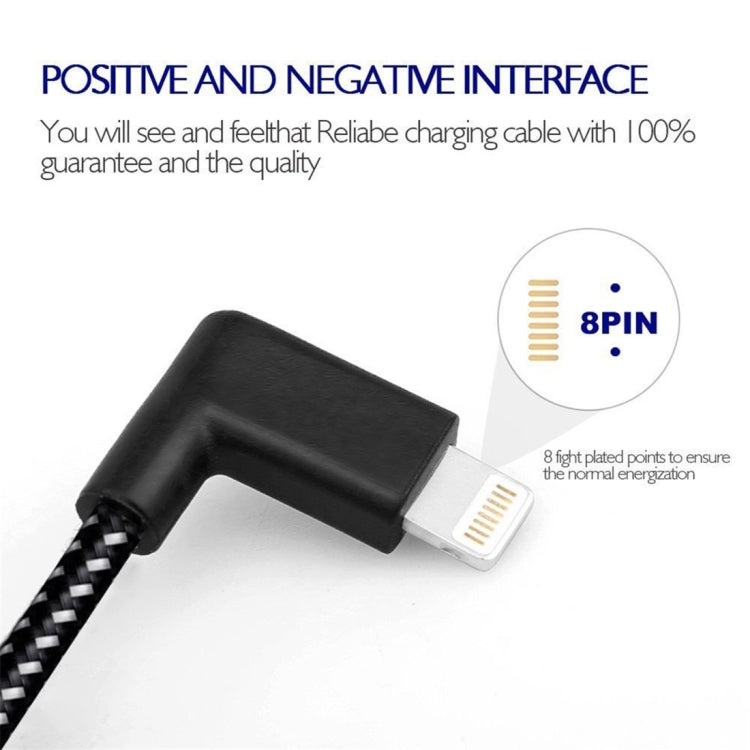 1m 2A USB to 8 Pin Nylon Weave Style Double Elbow Data Sync Charging Cable, 1m 8 Pin 2A