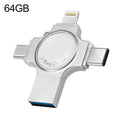 RQW-11S 4 in 1 USB 2.0 & 8 Pin & Micro USB & USB-C / Type-C 64GB Flash Drive, RQW-11S