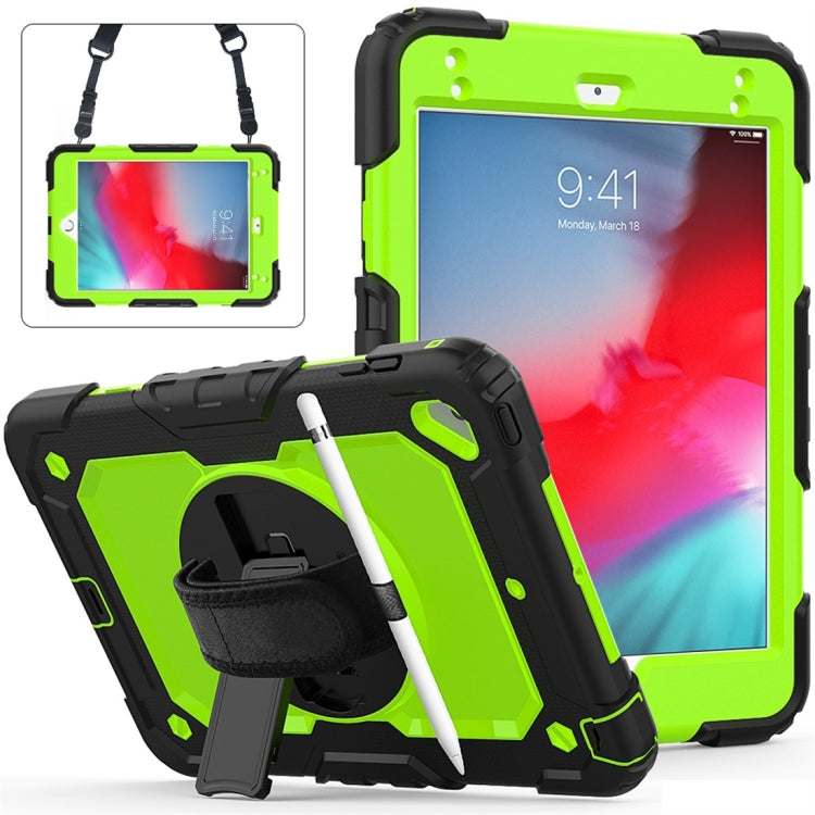 Shockproof Black Silica Gel + Colorful PC Protective Case for iPad Mini 2019 / Mini 4, with Holder & Shoulder Strap & Hand Strap & Pen Slot(Green)