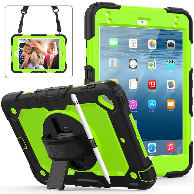 Shockproof Black Silica Gel + Colorful PC Protective Case for iPad Mini 2019 / Mini 4, with Holder & Shoulder Strap & Hand Strap & Pen Slot(Green)