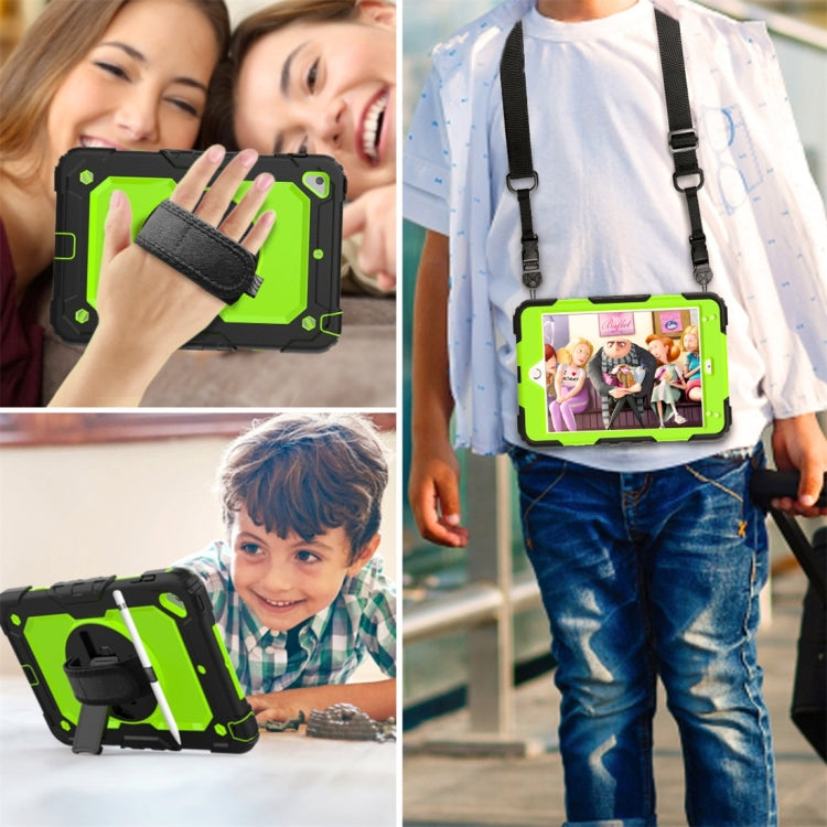Shockproof Black Silica Gel + Colorful PC Protective Case for iPad Mini 2019 / Mini 4, with Holder & Shoulder Strap & Hand Strap & Pen Slot(Green)