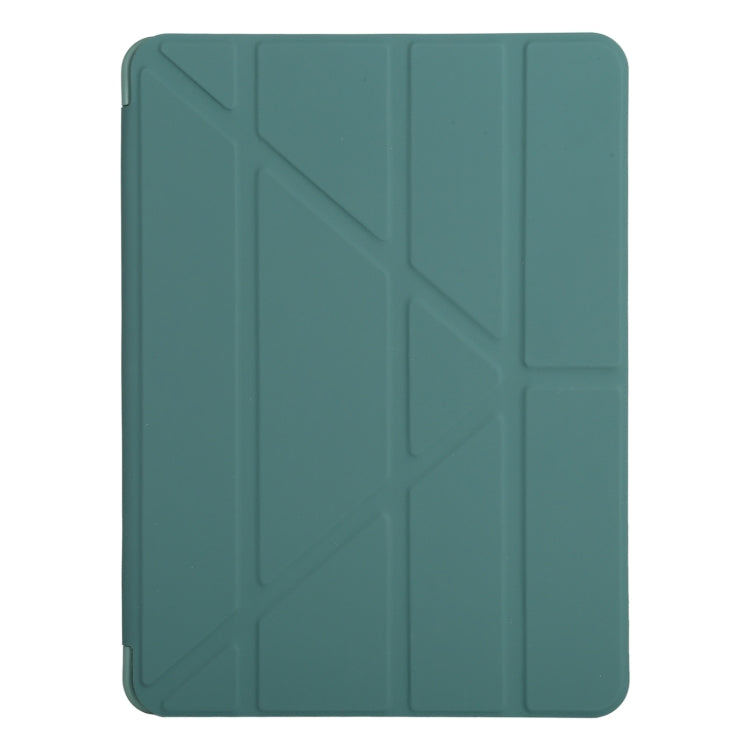 Millet Texture PU+ Silicone Full Coverage Leather Case with Multi-folding Holder for iPad Air (2020) 10.9 inch (Dark Green)