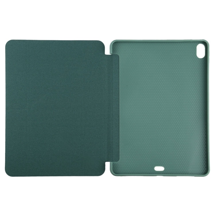 Millet Texture PU+ Silicone Full Coverage Leather Case with Multi-folding Holder for iPad Air (2020) 10.9 inch (Dark Green)