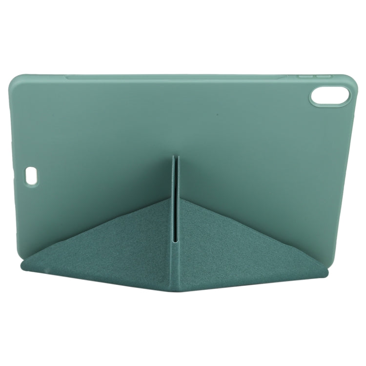Millet Texture PU+ Silicone Full Coverage Leather Case with Multi-folding Holder for iPad Air (2020) 10.9 inch (Dark Green)