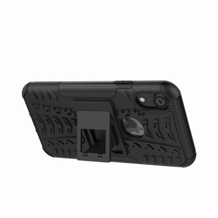 For iPhone XR Tire Texture TPU+PC Shockproof Case with Holder, For iPhone XR, For XR