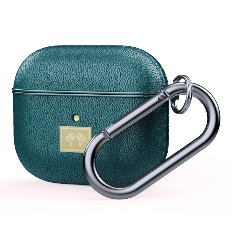 Leather Texture Earphone Protective Case with Hook for AirPods 3 (Dark Green)