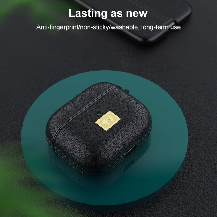 Leather Texture Earphone Protective Case with Hook for AirPods 3 (Dark Green)