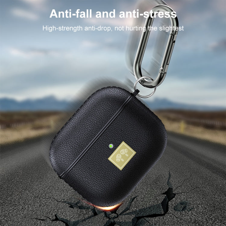 Leather Texture Earphone Protective Case with Hook for AirPods 3 (Dark Green)