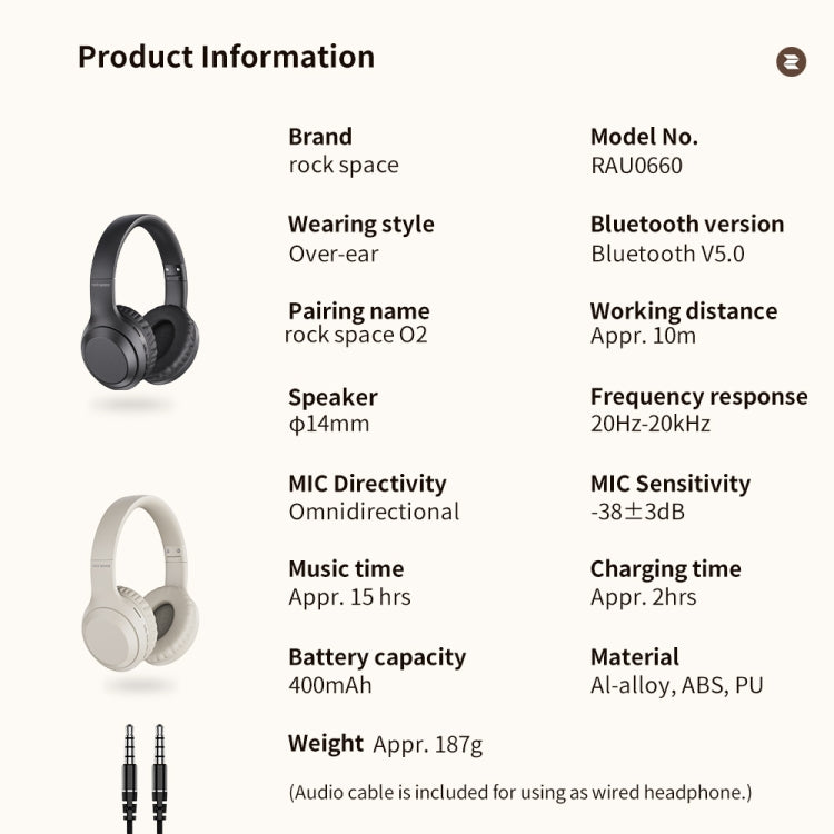ROCK Space O2 HiFi Bluetooth 5.0 Wireless Headset with Mic, Support TF Card(White)