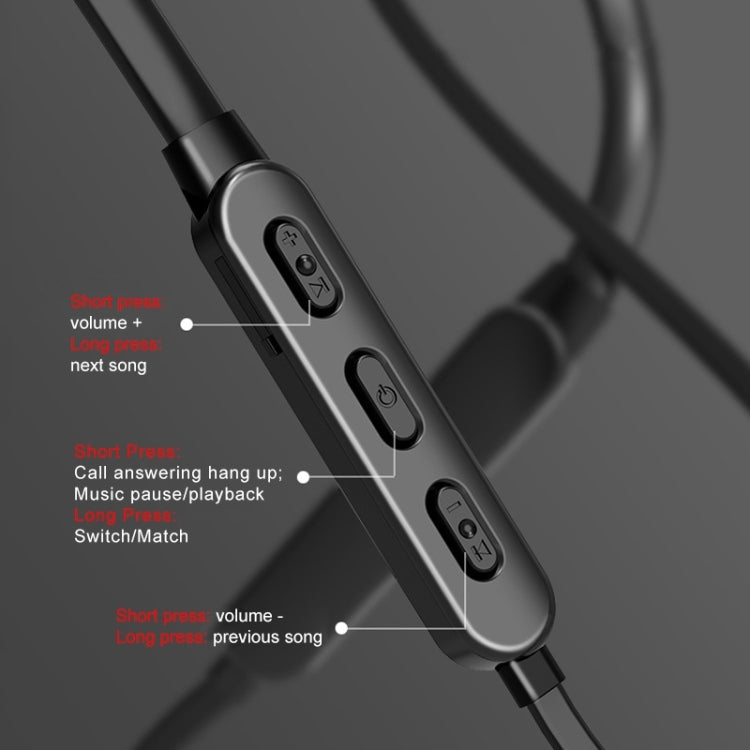 Bluetooth 5.1 Round Wire Neck-mounted Bluetooth Sports Earphone with Magnetic Function(Black)